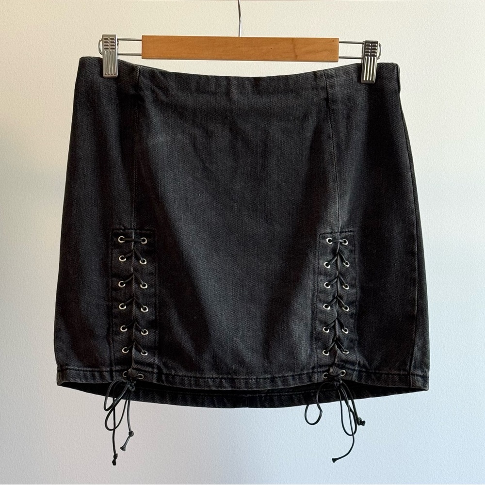 BDG | Black Denim Lace-Up Mini Skirt